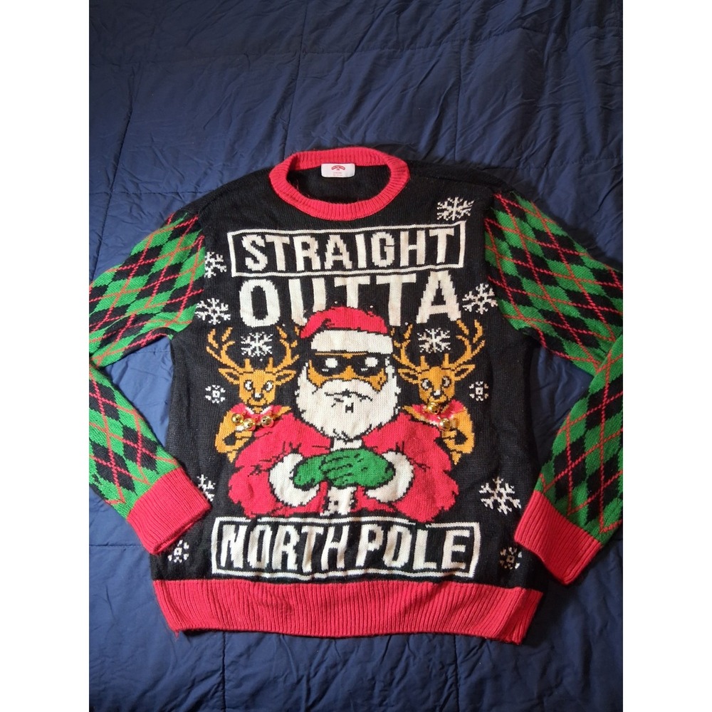 Holiday Time "Light-Up" Straight Outta North Pole Mens L Ugly Chrsitmas‎ Sweater
